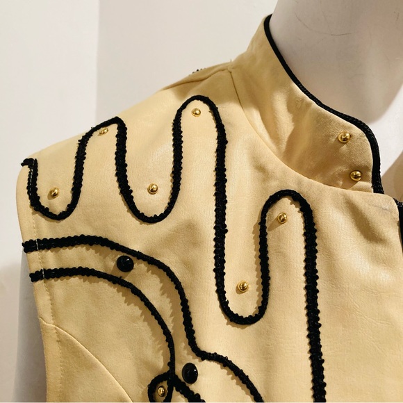 RANCH DIP Vintage 90s Pale Yellow Rodeo Style Zip-up Vest sz M/L - Picture 2 of 8